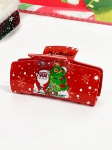 1 kẹp tóc thiết kế hình ông già Noel và cây thông Noel cổ điển thanh lịch - Kẹp tóc bằng nhựa hình chữ nhật lớn có hình bông tuyết và họa tiết hoạt hình, phù hợp với kiểu tóc ngày lễ - Nhiều màu - Xem 10