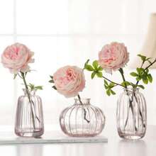 Transparente Mini Vase, 3 Stücke Set kleine Vasen, Tisch-Mittelpunkt Mini Glasvase, geeignet für Familienfeiern, Hochzeitsdekoration, Geburtstagsfeiern. Handgefertigte Vase, Vase (transparente Farbe) Heimdekoration Raumdekoration Blumenvase - Rosa - Übersicht 5