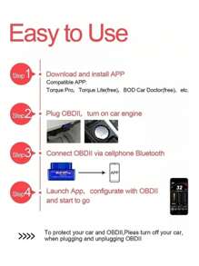 Escaner Automotriz Mini Elm327 Obd2 V2.1 Bluetooth 2 Piezas,Elm327 Launchh OBD2 Herramienta de escaneo Bluetooth profesional y lector de códigos para Android y PC, interfaz OBDII OBD2 Escáner de diagnóstico automático para automóvil - Azul - Ver 7