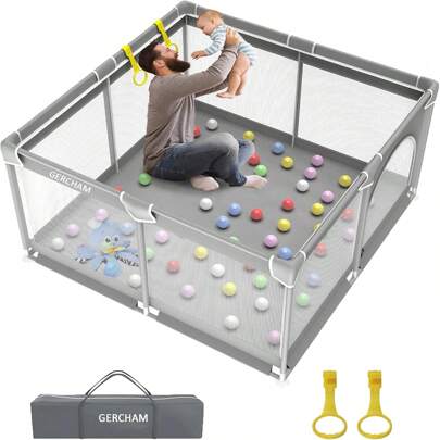 Box Bambini, Recinto per Bambini 125x125cm con Morbida Rete Traspirante, Base Antiscivolo, Box Stabile, Porta di , Centro di Attività Interno ed Esterno per 0-6 Anni Bambini