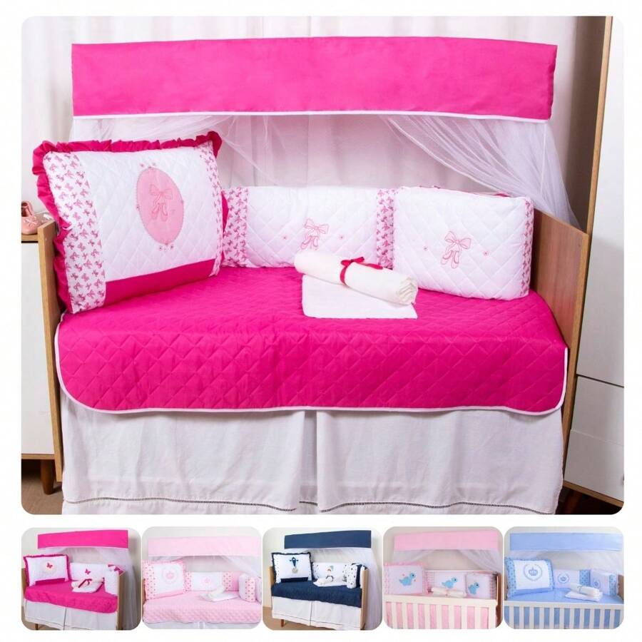 10 Piece American Crib Kit With Embroidered Side Protector For Boys And Girls - Pink Sneakers - View 1