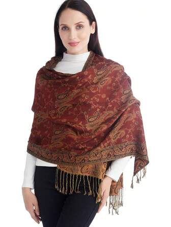 1 pieza Bufanda suave con borlas de seda y sensación de cachemira cálida, chal elástico y transpirable para mujer