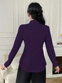 Women's Plain Color Business Commuting Shirt, Suitable For Office, Interview, Spring/Summer - Purple - View 6