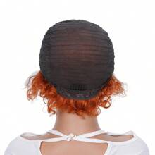 13x1 透明蕾丝前假发，精灵短假发，巴西蓬松卷曲波波头假发，#350 橙色假发 - 薑色 - 查看 9