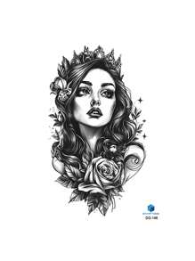 1 件黑色花卉图案袖纹身贴纸，欧美风格半袖花朵长发女性临时纹身，适用于手臂腿部胸部腹部 - 黑色 - 查看 5