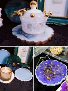 4pcs Resin Coaster Mold, Crystal Druzy Geode Silicone Agate Coaster Resin Mold, Asymmetrical Coaster Silicone Mold, Epoxy Resin Glossy Crystal Geode Agate, Applicable For Resin Coasters, Candle Holders - White - View 6