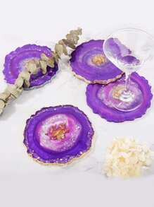 4pcs Resin Coaster Mold, Crystal Druzy Geode Silicone Agate Coaster Resin Mold, Asymmetrical Coaster Silicone Mold, Epoxy Resin Glossy Crystal Geode Agate, Applicable For Resin Coasters, Candle Holders - White - View 5