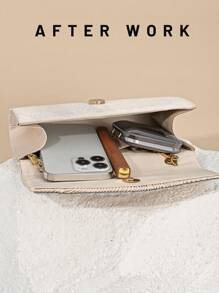 女士优雅闪光翻盖晚宴手包，奢华水钻装饰派对钱包，可搭配婚礼、舞会、鸡尾酒会、圣诞聚会和其他正式活动的正式礼服，配有链条 - 杏色 - 查看 7