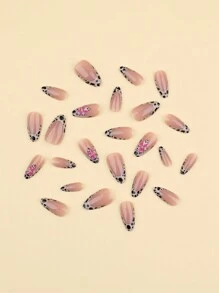 24pcs Short Almond Shape Press On Nails Set Acrylic Nails Nude French Leopard Print Flowers Fake Nails Nails Manicure Set Detachable Full Cover Long Lasting Includes 1sheet Adhesive Tabs & 1pc Mini File Perfect For Everyday Wear