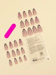 24pcs Short Almond Shape Press On Nails Set Acrylic Nails Nude French Leopard Print Flowers Fake Nails Nails Manicure Set Detachable Full Cover Long Lasting Includes 1sheet Adhesive Tabs & 1pc Mini File Perfect For Everyday Wear