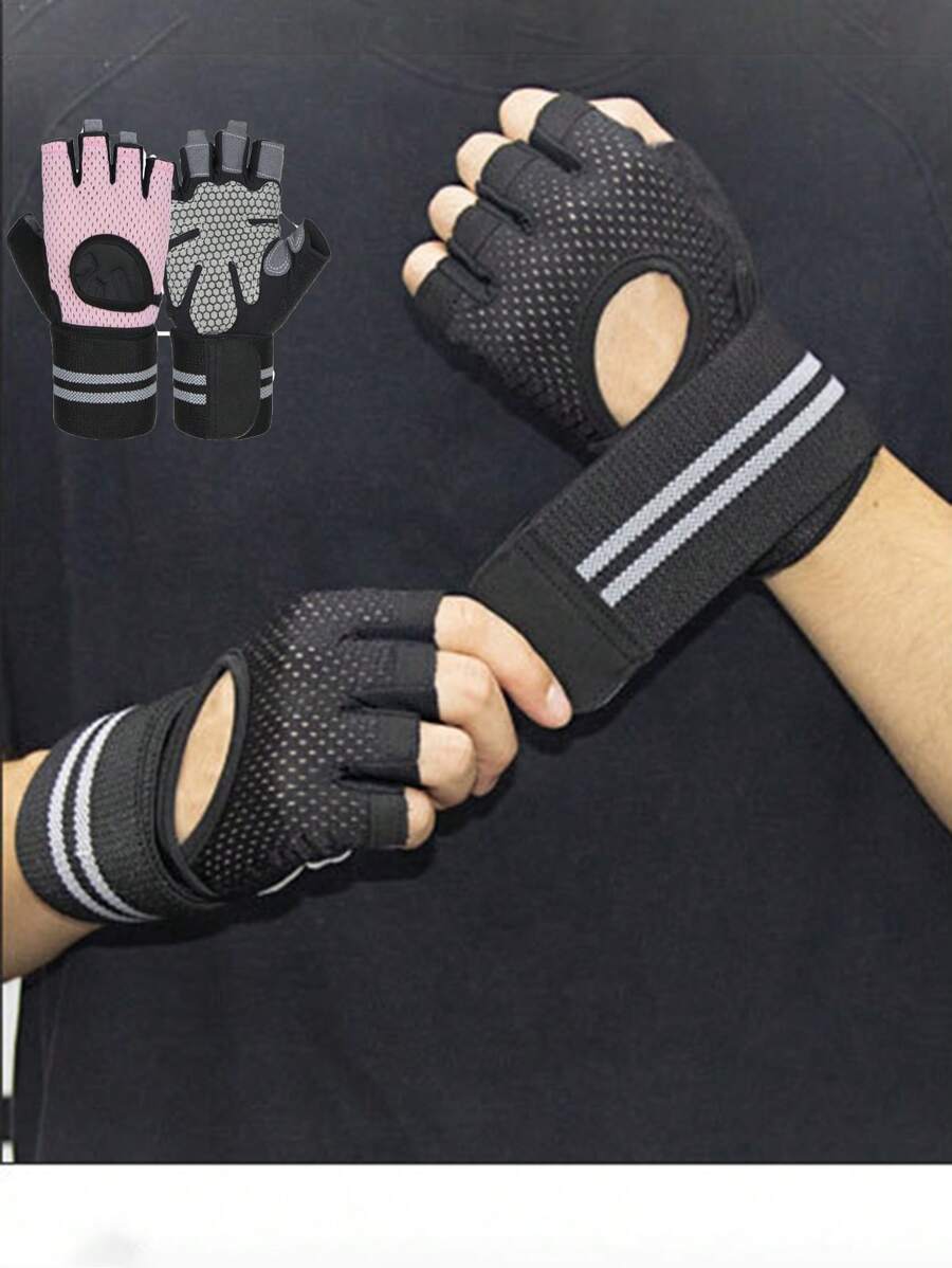 2pcs Breathable Workout Gloves For Men Women, Padded Weight Lifting Gloves With Wrist Wraps Support, Full Palm Protection, Grip For Gym Training, Fitness, Weightlifting, Exercise Fingerless