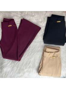 Kit With 3 Adult Flare Pants 3D Ribbed Knit Fabric Non-Transparent Comfortable - Màu Hoa hồng đỏ - Xem 2
