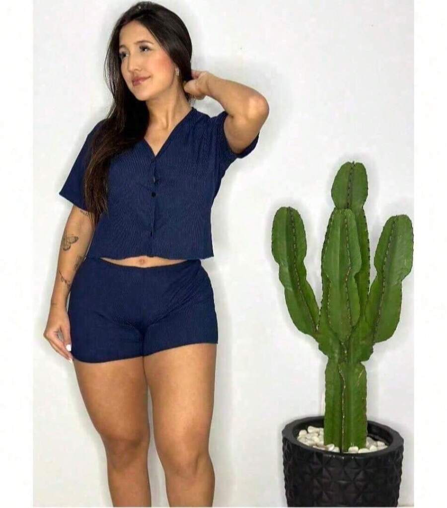 Comfort & Style Baby Doll Set - Premium Ribbed Fabric - Màu xanh hải quân - Xem 1