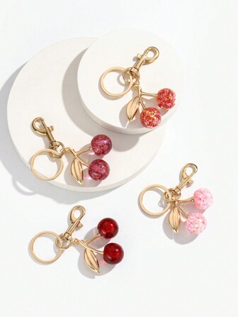 New Arrival DIY Handmade Cute 3D Crystal Foil Fruit Cherry Keychain 1pc, Realistic Fruit, Pink And Big Red Cherry, Car Key/Bag Pendant, Festival Creative Gift, Suitable For Daily Use Valentine's Day Car Accessories Bag Charm Backpack For School