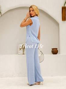 Women's Set Of Pants And Tank Top Knit Elegant Luxurious New Year's Eve - Baby Blue - View 6