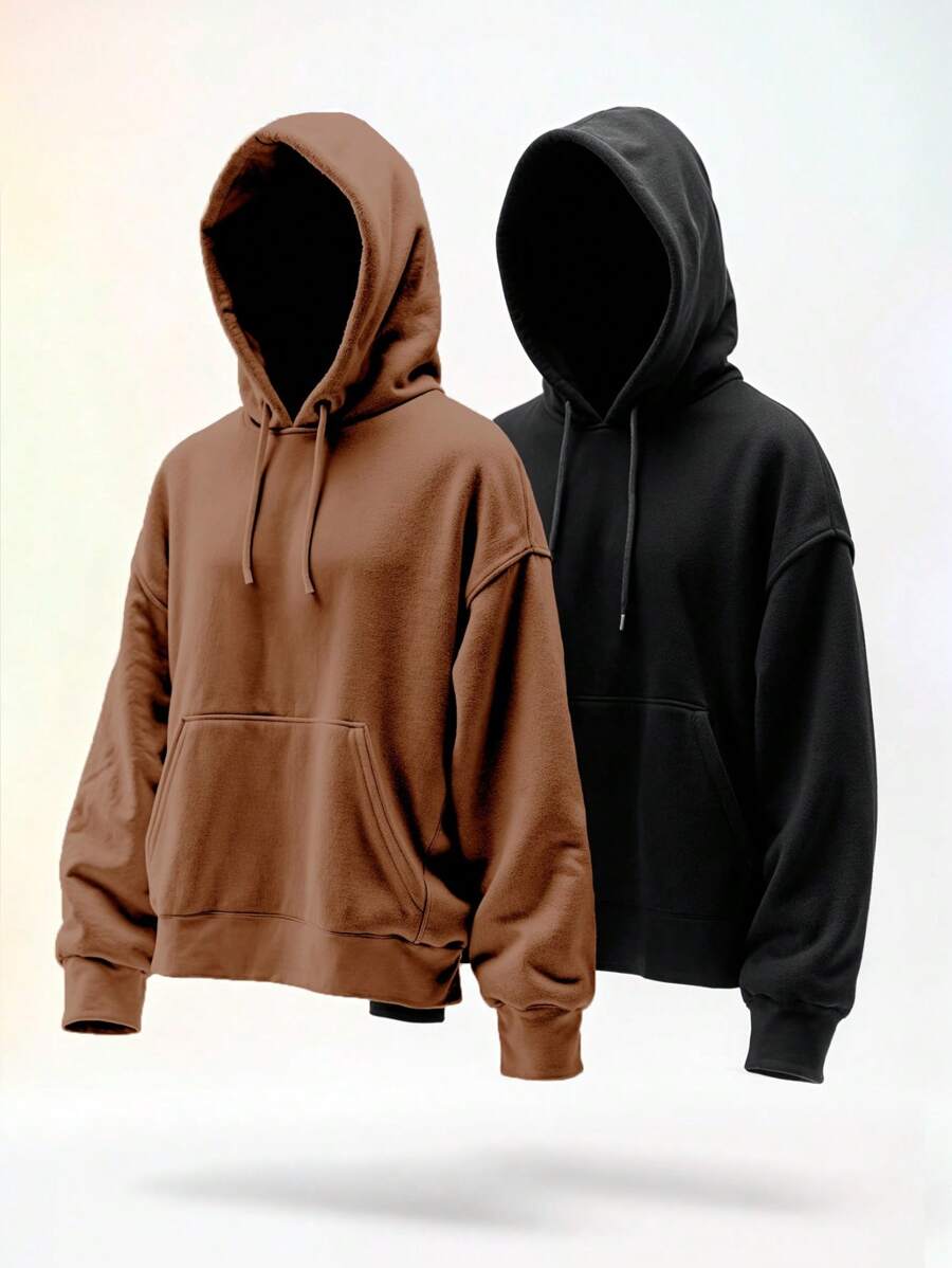 Kit 2 Kangaroo Sweatshirt Hooded Cold Weather Flannel Blouse Women's Men's Sweatshirt Blouse Kit - Sô-cô-la/Đó là lý do tại sao - Xem 1