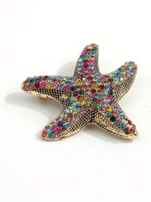 1pc Vintage Boho Style Colorful Rhinestone Starfish Fashion Brooch Pin, Versatile & Great Gift For Women