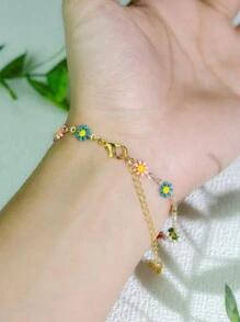 1 chiếc vòng tay chuỗi hoa cúc nhiều màu cho nữ, trang sức thời trang đa năng nhiều màu, vòng tay sang trọng thanh lịch lãng mạn cho bé gái, thích hợp cho kỳ nghỉ, hẹn hò, đeo hàng ngày, quà tặng sinh nhật - Nhiều màu - Xem 6