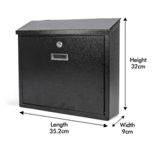 Wall-Mounted Post Box With Lock With Rotating Lid, Lockable Weatherproof Large Letter Lostal Newspaper Boxes For Outside Or Door, 35x32x9cm - Black - View 11