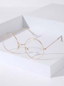 1 pieza/3 piezas Marcos de gafas de mujer con círculo metálico, lindo pompón y transparente, para decoración interior/exterior y sesión de fotos