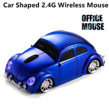 1个独特的汽车造型无线鼠标，迷你复古汽车风格无线鼠标，1600DPI人体工学无线游戏鼠标，2.4GHz无线办公鼠标，带车灯，配有USB接收器，使用2节AAA电池供电（不含电池），适用于PC、笔记本电脑、平板电脑，绝佳礼品 - 彩色 - 查看 9