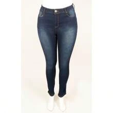 Women's Plus Size Skinny Jeans - 深色水洗藍 - 查看 1