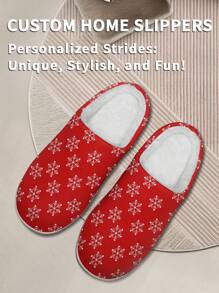 Women's Custom Name Home Slippers, Christmas Snowflake Designed Lightweight Comfortable Soft Bottom Home Slippers For Women, Personalized Christmas Gift For Mom/Dad/Her/Him/Girlfriend/Boyfriend/Wife/Husband/Friend - White - View 3