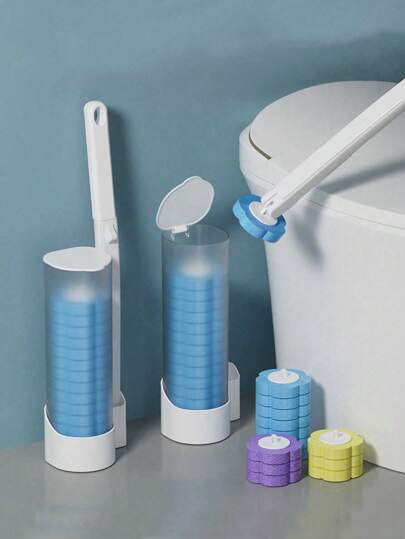 1件/18件/30件家用一次性马桶刷，带6/12件替换头，可溶解马桶清洁刷套装，无盲点清洁浴室装饰秋季装饰