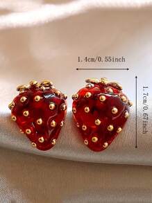 1 Pair Retro Cute Strawberry Design Earrings, Suitable For Women, Daily Wear Or Gift
