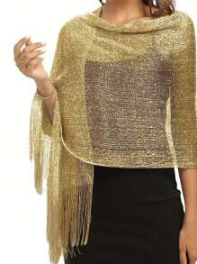 1pc Shiny Gold Thread Flat Scarf With Buckle, Perfect For Brides, Proms, Graduation Parties As Shawl Or Wrap Party