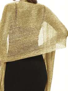 1pc Shiny Gold Thread Flat Scarf With Buckle, Perfect For Brides, Proms, Graduation Parties As Shawl Or Wrap Party