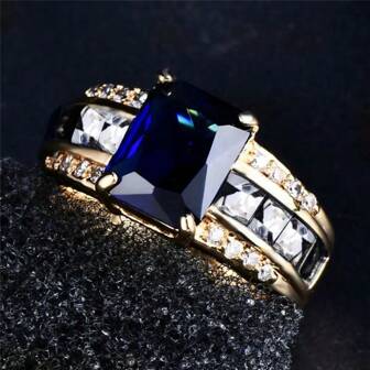 1pc Elegant Layered Translucent Blue Purple Square Ring, Fashionable Geometric Jewelry Accessory Gift