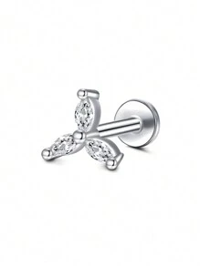 CIZME 1pc Silver Cubic Zirconia Ear Cuff, Lip Ring, Earring, Ear Cartilage/Helix/Tragus/Conch Piercing Jewelry, Stainless Steel Ear Cartilage Helix Earring (For Women), 16G 20G Ear Cartilage Earring, Flat Ear Cartilage Helix Conch Piercing Jewelry (For Women), 16G 20G Ear Helix Earring (For Women), Flat Ear Cartilage Earring (Stainless Steel), Flat Earring Stud, Lip Stud, Ear Cartilage Helix Conch Piercing Jewelry - Silver - View 9