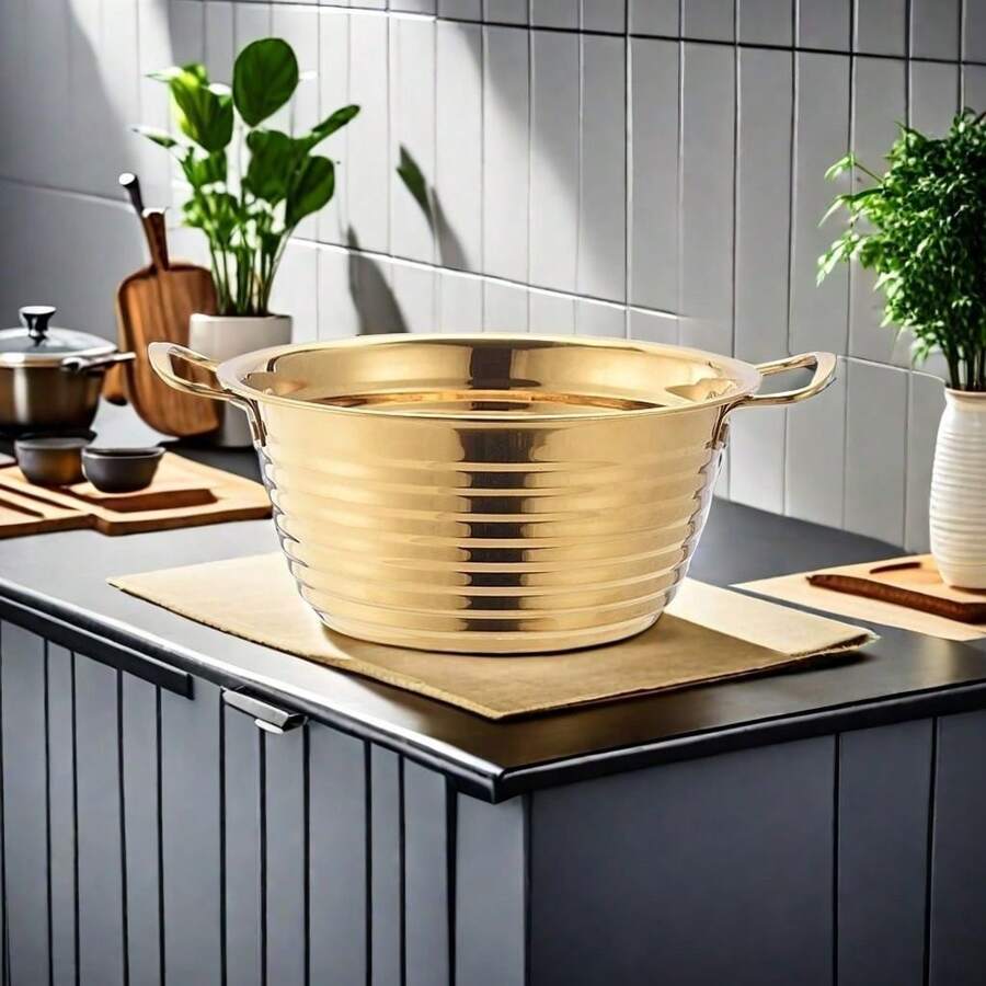 1pc 金色不锈钢小煮锅 内径21cm无盖 304加厚不锈钢 可煮面条蔬菜 适用于电磁炉和煤气炉 - 彩色 - 查看 1