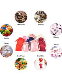 10pcs Satin Gift Bags With Drawstring, Party Favor Bags, Small Jewellery Pouch, Dust-Proof Bag,Fabric Cloth Drawstring Pouch Bags, For Bridal Shower Birthday Christmas - 10PACK - View 8