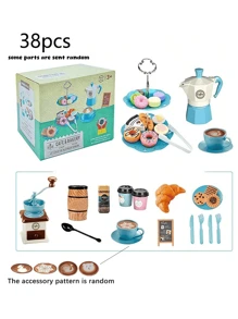 下午茶套装儿童玩具模拟咖啡壶咖啡店玩具男孩女孩厨房玩具套装生日节日礼物（部分配件款式随机，咖啡盖图案随机）,儿童茶会,儿童茶具,陶罐>儿童
