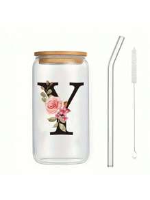 1 件个性化字母圣诞 A TO Z 磨砂玻璃杯，带竹盖和吸管，高硼硅耐热玻璃杯 - 办公室和家庭咖啡杯、生日礼物、女性、妈妈、最好的朋友、伴娘礼物的圣诞礼物 - 彩色 - 查看 33