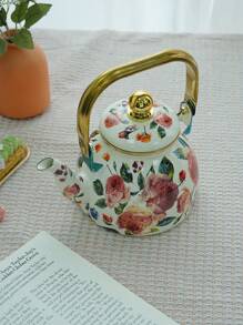 1 Set Rose Enamel Teapot, Enamel Cup, Multi-Function Enamel Cookware For Boiling Water, Milk, Soup, Suitable For Induction Cooktop And Gas Stove, Good Gift For Relatives And Friends