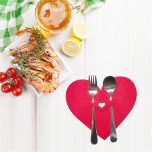4pcs/Set Valentine's Day Knife Fork Set With Heart-Shaped Spoon & Fork In Decorated Ribbon Napkin Dining Mat Wedding Supplies - Multicolor - View 1