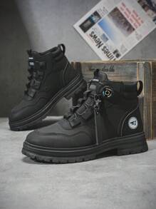秋冬高帮休闲运动鞋、时尚工作靴、鞋子、登山靴 - 黑色 - 查看 4