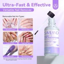 SAVILAND Nail Glue Remover Kit Gentle & Fast: Castor Oil Vitamin E Glue Off Nail Glue Remover Fast Remove Nail Glue For Press Ons Fake Nails Nail Tips No Damage With Cuticle Pusher Fork DIY Home 50 ML - Trong sáng - Xem 5