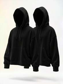 Kit 2 Kangaroo Sweatshirt Hooded Cold Weather Flannel Blouse Women's Men's Sweatshirt Blouse Kit