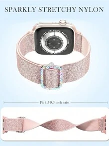 3pcs Women's Glitter Nylon Watch Bands Compatible With 38mm 40mm 41mm 42mm 44mm 45mm 46mm 49mm Apple Watch Series Ultra/SE/10/9/8/7/6/5/4/3/2/1, Adjustable Clasp Bling Bling - Silver White/Pink/Black - View 4