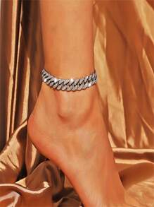 Tobillera con cadena cubana de rombos brillantes de 12 mm con colgante de mariposa pavé de circonitas completo - Joyería de tobillera de lujo con brillo para mujer - Estilo hip hop, ajustable, duradera y cómoda de llevar