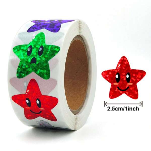 500 piezas Pegatinas de estrellas de cinco puntas con brillo, pegatinas de estrellas de cinco puntas brillantes de papel de aluminio para recompensas de niños, pegatinas incentivo coloridas autoadhesivas de 1 pulgada para decoración de fiestas de cumpleaños, bodas, útiles escolares del maestro