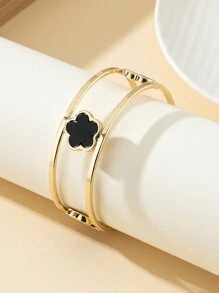 1pc Elegant Lucky Clover Design Double-Layer Line Women Open Bangle (Random Shipment, Some Need To Peel Film) Valentines - Black - View 5