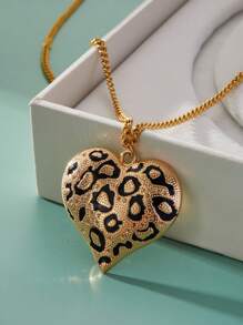 1 件大码女士豹纹心形吊坠项链配不锈钢链情人节、妈妈、母亲、母亲节、礼物 - 心形項鍊 - 查看 5