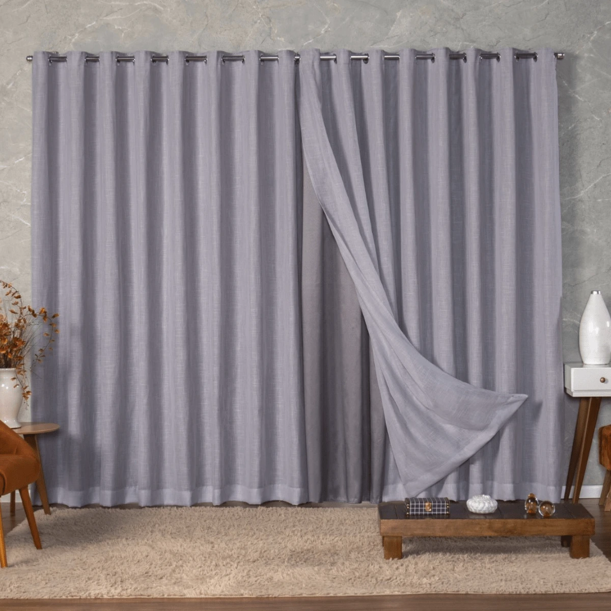 Linen Gauze Voile Curtain With Microfiber Lining 10 Meters Standard (For Rod), Silver Eyelets - Bạc - Xem 1