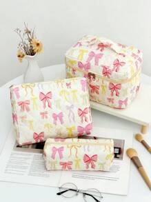 1 Stück/Set beige Schleife gesteppter Kosmetiktasche, farbenfroher Schleifendesign Mode Lässig tragbare Kosmetiktasche, multifunktional, einfache Kosmetiktasche, großer Stauraum, kann auch für Accessoires wie Geldbörsen verwendet werden, Geschenk zum Geburtstag, Weihnachten, Valentinstag. Schulsachen, Reiseaccessoires, Kosmetiktasche, Feiertags-Essentials, Kosmetiktasche-Beutel, Kosmetik Organizer, Feiertage, Winter, Leopardenprint Dackel Geschenke für Frauen - Pink - Übersicht 1