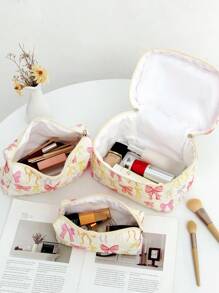 1 Stück/Set beige Schleife gesteppter Kosmetiktasche, farbenfroher Schleifendesign Mode Lässig tragbare Kosmetiktasche, multifunktional, einfache Kosmetiktasche, großer Stauraum, kann auch für Accessoires wie Geldbörsen verwendet werden, Geschenk zum Geburtstag, Weihnachten, Valentinstag. Schulsachen, Reiseaccessoires, Kosmetiktasche, Feiertags-Essentials, Kosmetiktasche-Beutel, Kosmetik Organizer, Feiertage, Winter, Leopardenprint Dackel Geschenke für Frauen - Pink - Übersicht 9